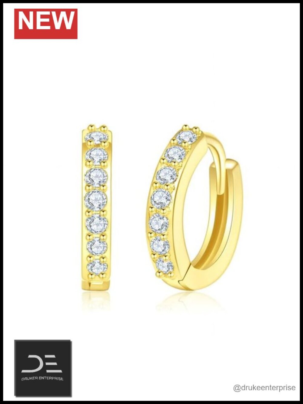 14K Gold Plated CZ Huggie Hoop Earrings for Women - 14mm Sparkling